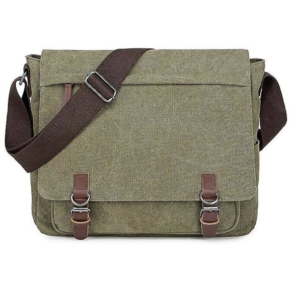 Messenger Bag for Men Retro, Canvas Satchel casual Briefcases Green15 - Picture 9 of 9